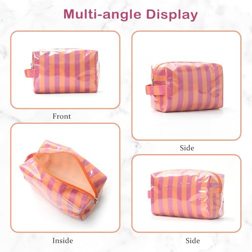 PVC Striped Makeup Bag - Waterproof Cosmetic Organizer
