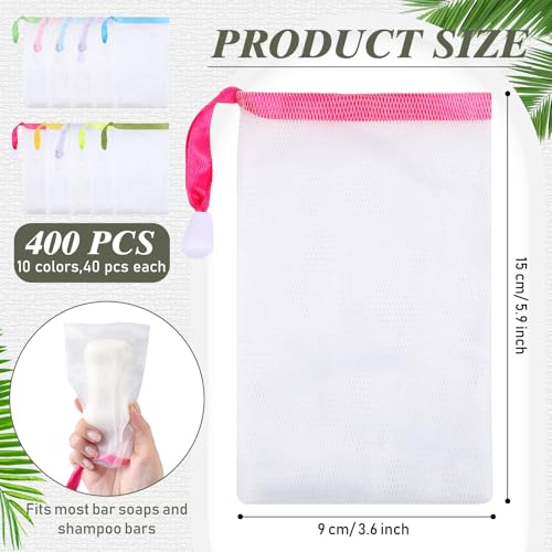 Sunnyray 400 Pcs Mesh Soap Bags 10 Colors with Drawstring