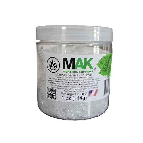 Menthol Crystals 4 oz - Pure Organic 100% Natural - Menthol Crystals from Mint Crystal Mints Mentha Arvensis - Comes in a Jar for Long-Lasting Freshness