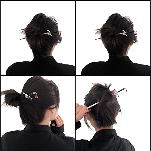 Hair Chopsticks,Comics Chinese Style Hair Pin Cute Hair Sticks for Bun with Tassel Red Gem Hair Accessories for Women Girls Long Hair,Style1 One Size