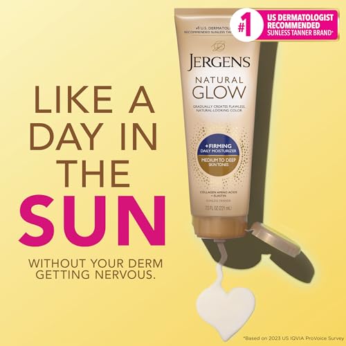 Jergens Natural Glow +FIRMING Self Tanner Body Lotion for Medium to Deep Skin Tone 2 Pack, 7.5oz