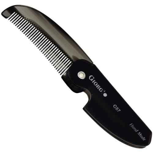 Giorgio G87 Folding Mustache and Beard Comb, Small Pocket Comb for Men,Fine Tooth,Handmade, Saw-cut, Hand Polished,Pocket Styling Combs for Everyday Grooming and All Type of Hair Care (Black Graphite)