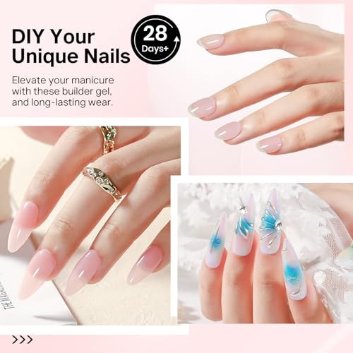 MIZHSE 8-in-1 Clear Builder Gel for Nails - Hard Extension Gel Kit (2 Pcs)