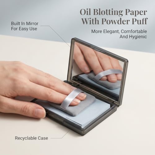Oil Blotting Sheets for Face with Mirror & Puff - 100 Count