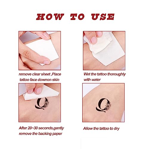 Letter Temporary Tattoo Female Girl, 12 Black Forged English Letters, Flowers English Letters waterproof Tattoo Stickers, for Adult Children's Body Arm Birthday Party Gifts