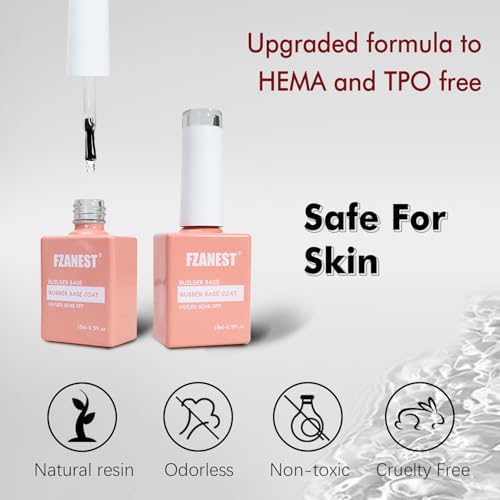 FZANEST Rubber Base & No Wipe Top Coat Gel Nail Polish Set