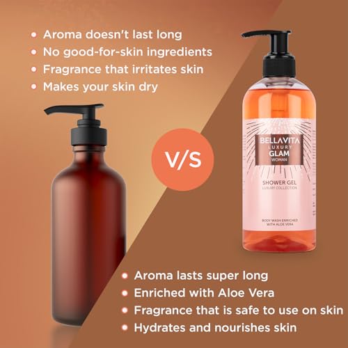 Bella Vita Luxury Glam Woman Body Wash Shower Gel for Women | 500ml | Deep Cleansing, Hydrating & Moisturising with Aloe Vera Extract | Softer, Smoother Skin | Suitable for All Skin Types