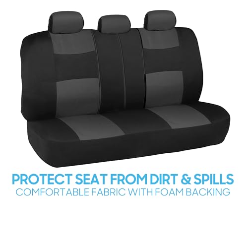 BDK PolyPro Car Seat Covers Full Set in Charcoal on Black – Front and Rear Split Bench for Cars, Easy to Install Cover Set, Accessories Auto Trucks Van SUV