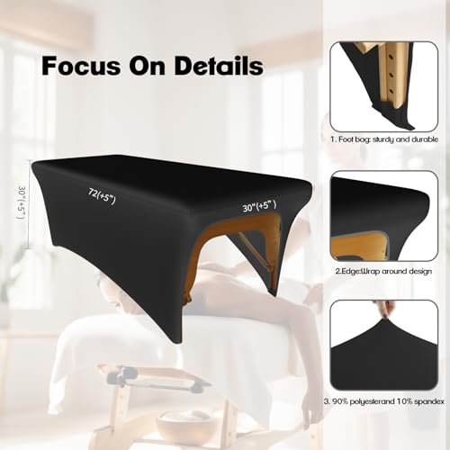 Black Stretch Lash Bed Cover with Leg Cutout - 6FT Spa Massage Table Sheet