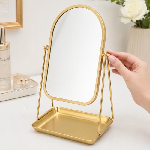 ChicReflect Gold Arch Desk Mirror with Storage Tray - Vanity Makeup Mirror