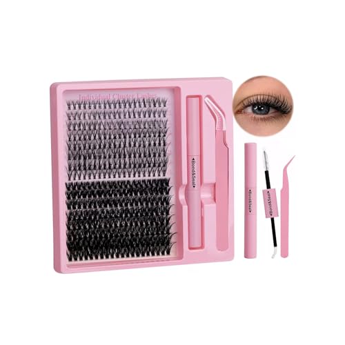 Lash Extension Kit DIY 320pcs Lash Clusters Eyelash Extension Kit, 9-16mm 20D 50D Individual Lashes Kit with Lash Bond and Seal, Lash Tweezers for Self Use (20D&50D, 9-16mm, Kit)