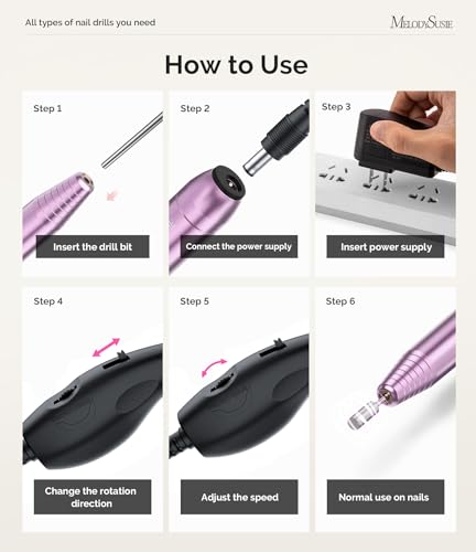 MelodySusie Portable Nail Drill PC120B - 20000RPM Electric File for Manicure & Gel Removal