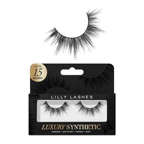 Lilly Lashes Luxury Synthetic False Eyelashes, Full Length Lash Extension 13mm, Natural Look - Natural Volume & Round Shape, Reusable Fake Lashes 15x, Lash Glue not Included (VIP)