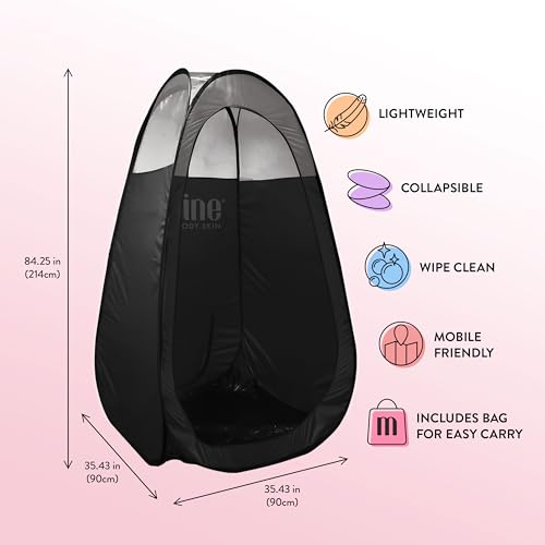 MineTan Spray Tan Folding Tent | Portable, Lightweight Pop Up Tanning Unit | Carry Bag, Black & 1/3 Clear | Designed - Professional Use, Mobile or Home Use | Great - Mobile Spray Tanner Techs