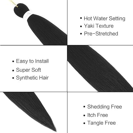 16 Inch Pre-Stretched Black Braiding Hair Extensions - 8 Packs