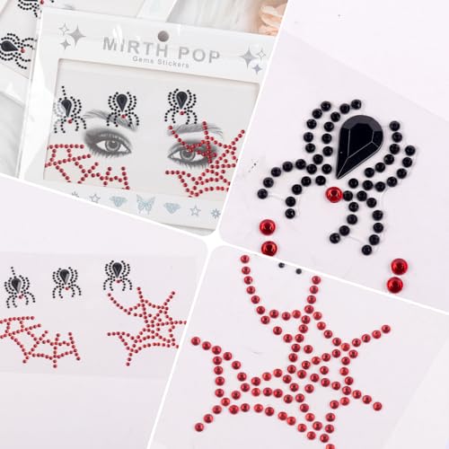 Halloween Spider Web Face Jewel Stickers - Red & Black Gem Stickers