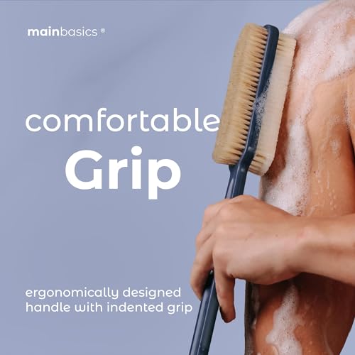 MainBasics Blue Dual Sided Shower Brush with Long Handle - Back Scrubber
