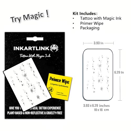 INKARTLINK Temporary Tattoos, Semi Permanent Tattoos, Small-size Tattoos for Women, Waterproof and Anti-reflective, Unique Design (Stars and Moon Shining)