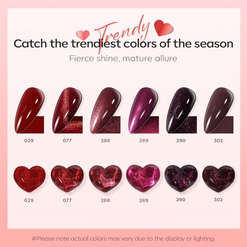 modelones Red Nail Polish Set with Velvet Cat Eye, 6 Colors – A2 Dark Red