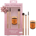 Real Techniques Starlit Gaze Eye + Lash 4 Piece Holiday Gift Set, Eye Makeup Brush Set For Eyeshadow & Brow Products, Mini Eyelash Curler For Travel, Stocking Stuffer, Limited Edition, Cruelty-Free