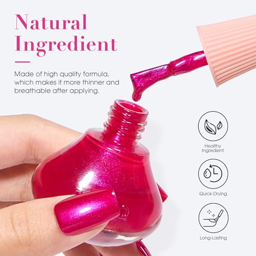 COSMOO Hot Pink Ultra Chrome Nail Polish - 12ml Quick Dry Shimmer