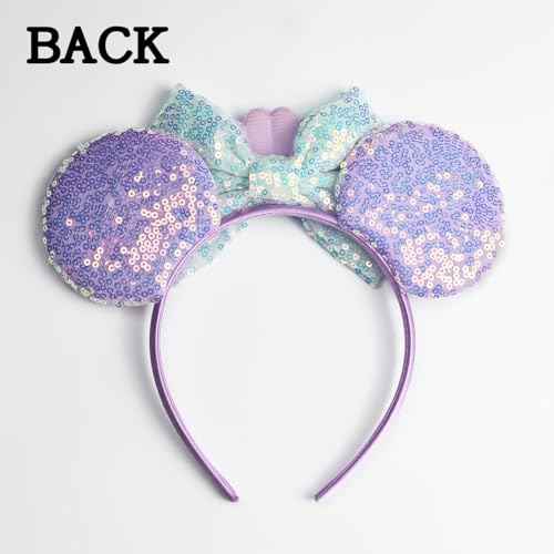 JIAHANG Mermaid Mouse Ears Headband with Sequin Bow, Seashell Hair Band Party Decoration Headwear for Women Girls