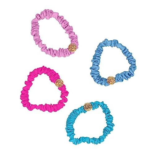 Lilly Pulitzer Satin Scrunchies, 4 Piece Scrunchie Set for Women, Cute Mini Hair Ties, Assorted (Assorted Solids)
