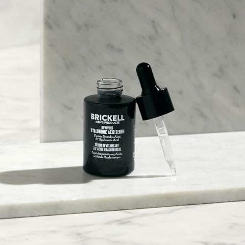 Brickell Men's Anti Aging Hyaluronic Acid Serum for Face, Day Face Serum for Men, Natural & Organic Facial Serum With Protein Peptides to Restore Collagen and Firmness, 1 Ounce, Unscented