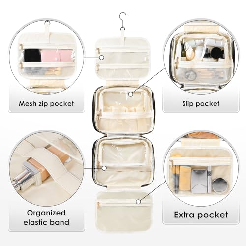 MDODO Black Hanging Toiletry Bag for Women Travel Organizer with 5 Compartments