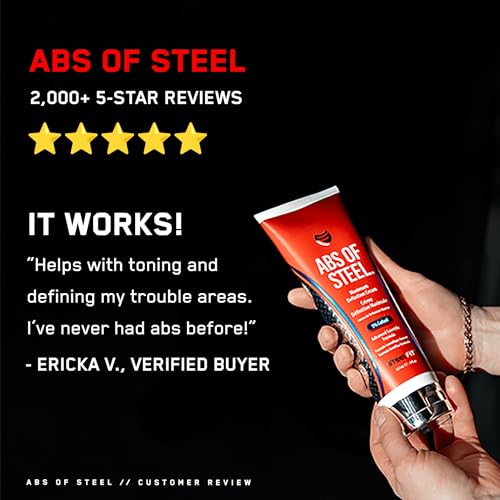 SteelFit Abs of Steel | Heat-Activated Maximum Definition Cream | 15-20 Days of Supply | Skin Firming Lotion for Sculpting Abs | L-Carnitine Supplement | Pre & Post Workout for Men & Women