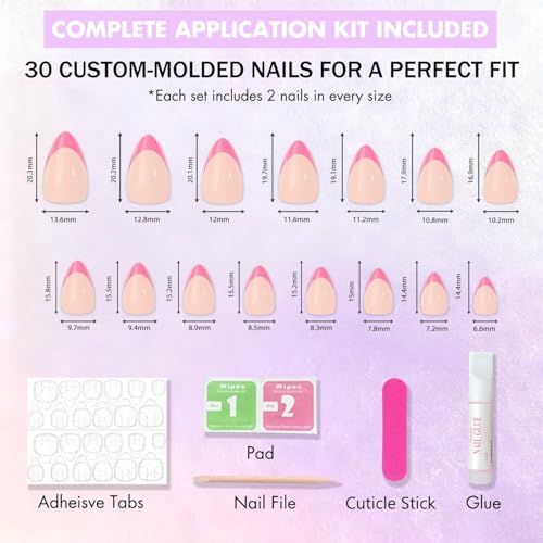 SXVME Almond White French Tip Press On Nails Short Classic Manicure Kit with Glue