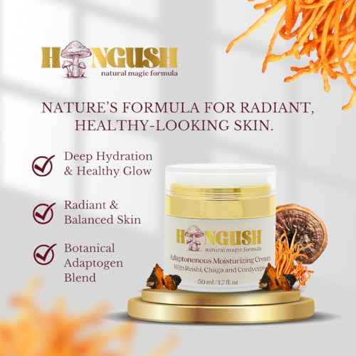 HONGUSH Hydrating Facial Cream with Three Types of Adaptogenic Mushrooms Extracts ? For All Skin Types, 50ml