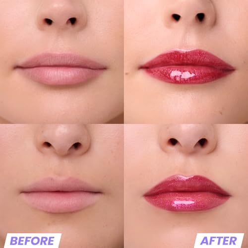 Wonderskin Wonder Blading Lip Stain Peel Off Masque - Long Lasting, Waterproof (First Kiss) with Top Gloss - Red Glitter Lip Gloss, Hydrating and High Shine Finish