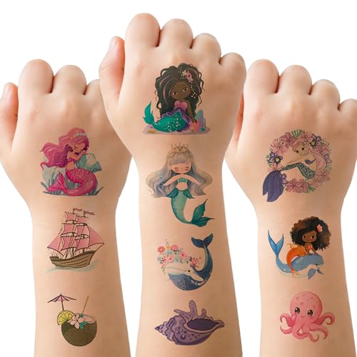 Mermaid Temporary Tattoos for Kids - 10 Sheets 90+ Designs