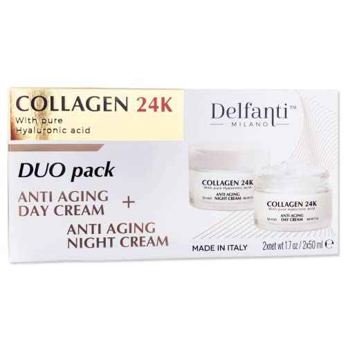 Delfanti ? COLLAGEN 24K ? Anti-Aging DUO pack ? Day Cream jar PLUS Night Cream jar? Face, Neck and D?collet? Moisturizers with pure Hyaluronic Acid ? Made in Italy