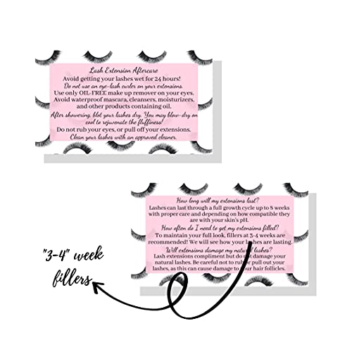 Lash Extension Aftercare Cards - 50 Pack, 3.5x2" Pink Design