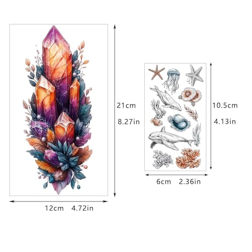 72 Sheets Magic Bottle Temporary Tattoos for Women Adults ? Galaxy Fantasy Tattoo Stickers with Crystals, Feathers & Phoenix Wings ? Colorful Boho Waterproof Wear for Festival, Music Party, Beach Days