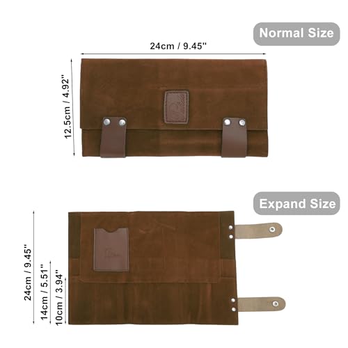 VOCOSTE Barber Scissor Roll-Up Bag with 12 Pockets, Brown