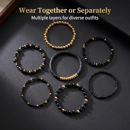 Bohemian Stackable Beaded Bracelets for Women - Black