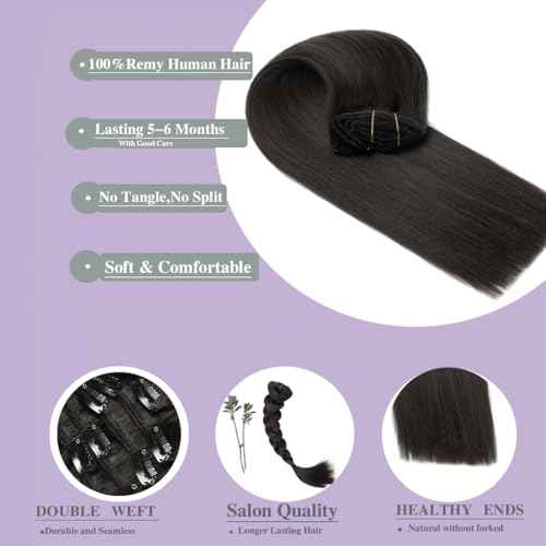 Clip in Hair Extensions Real Human Hair,7Pcs 120g 10A Brazilian Virgin Human Hair Clip in Extensions for Women Natural Black Straight Invisible Seamless Human Hair Extensions 16 Inch Double Weft