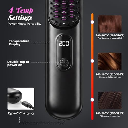 Cordless Mini Hair Straightener Brush with 4 Heat Settings
