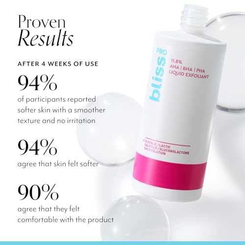 BlissPro™ Liquid Exfoliant - Daily Exfoliating Treatment with 11.8% AHA, BHA, PHA - 4 Fl Oz | Smooths Skin Texture, Reduces Pores & Fine Lines