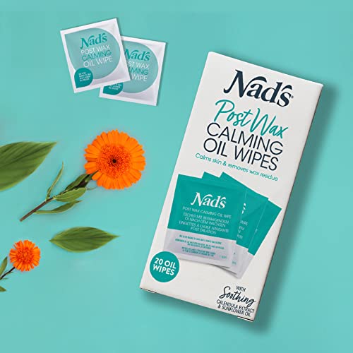 Nad's Post Wax Calming Oil Wipes Refill Pack - 20 Wipes, After Wax Remover, (Pack of 2)