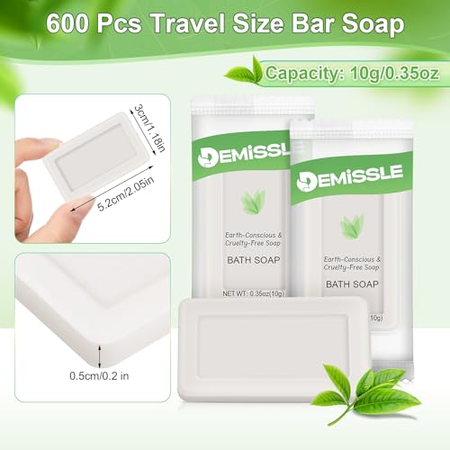 Demissle 600 Pcs 0.35 Ounce Travel Size Soap Bars Face and Body Bar Soap Small Travel Individually Wrapped Hotel for Vacation, Hospitality Hotels, Rentals, Camping, Guest Room