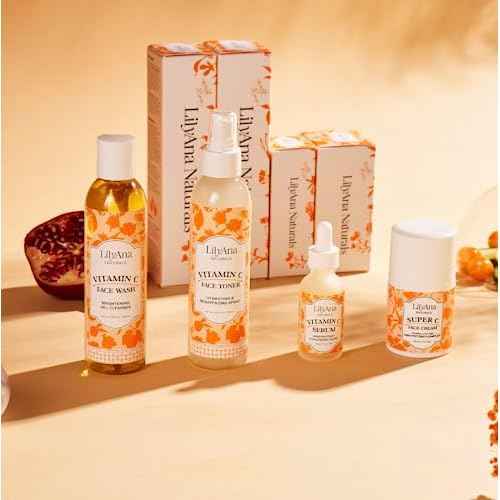 LilyAna Naturals Vitamin C Skincare Gift Set - Brightening and Anti-Aging Skin Care Products - Vitamin C Serum and Hyaluronic Acid - 4 Piece Set
