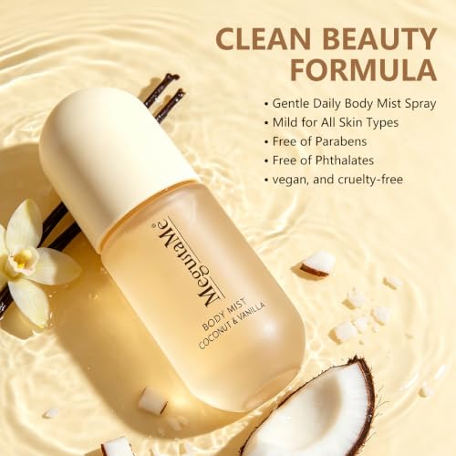 Coconut Vanilla Body Mist for Women - Travel Size, Vegan & Paraben-Free Perfume Spray
