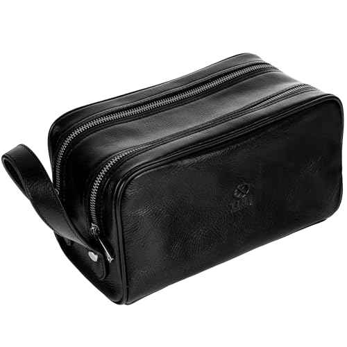 Time Resistance Leather Cosmetic Bag Toiletry Italian Classy Dopp Kit