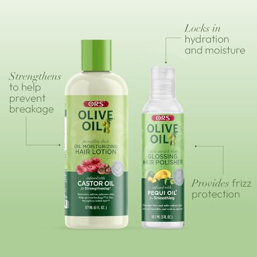 ORS Olive Oil Moisturizing Hair Lotion & Frizz Control Shine Polisher with Castor & Pequi Oil (2 Piece Set)