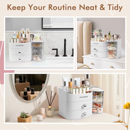 XIAPIA Makeup Organizer Countertop, Make Up Organizer for Vanity, Skincare & Cosmetic Organizers with Drawers, Bathroom Organizers Storage for Brush Holder|Lipstick|Jewelry, Ideal Gift for Women WHITE