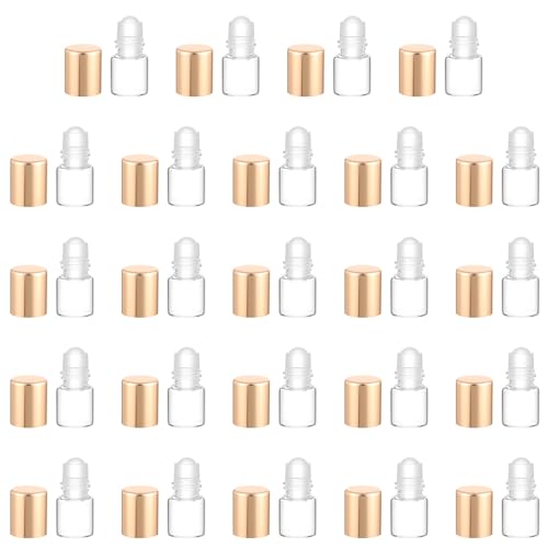 24 Pack 1ml Gold Glass Roll-On Bottles for Essential Oils